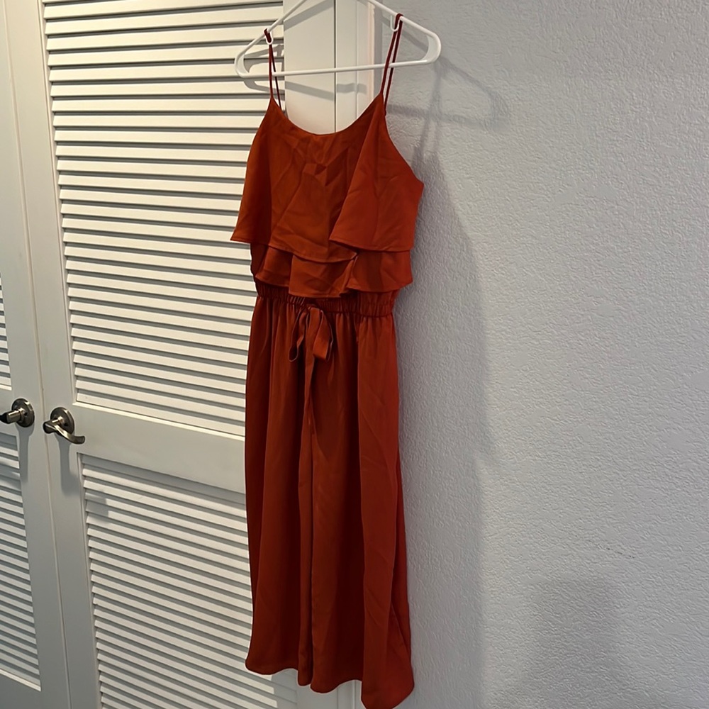 Burnt Orange romper with tie waist